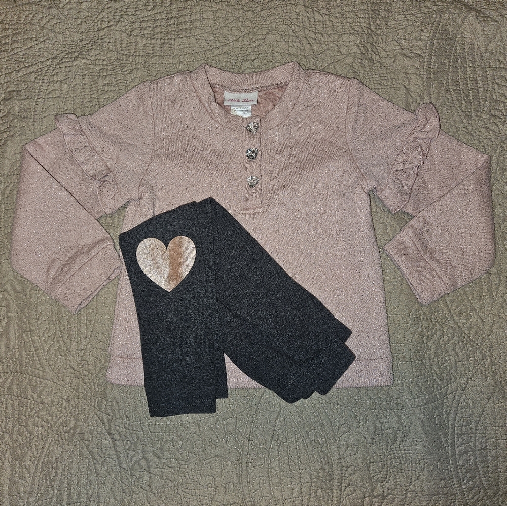 Little Lass | 4T | Pink Ruffle Top and Grey Leggings Set